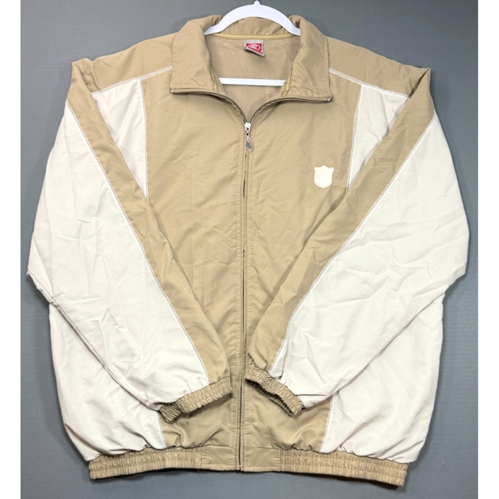 Rawlings Pro Dri Full Zip Windbreaker Jacket Tan White Mesh Lining Men's Large